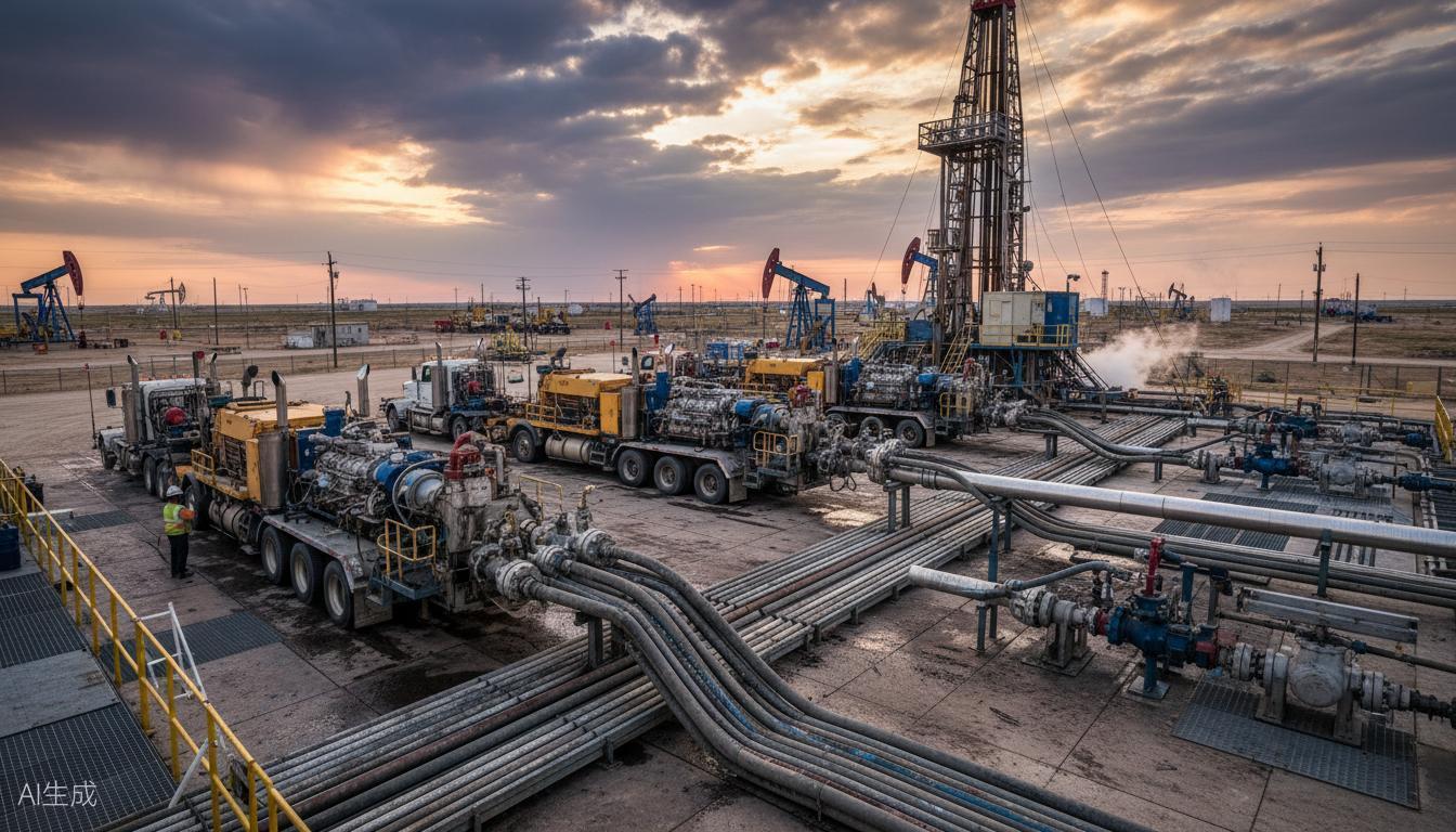 Hydraulic fracturing platform at oil field site